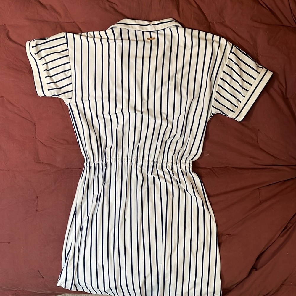 Cabana Life White Navy-Striped Button-Front Shirt Dress - Picture 2 of 3